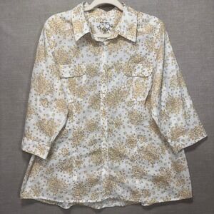 Sonoma‎ Feminine Floral Button Up Shirt 3/4 Sleeve Womens 1X